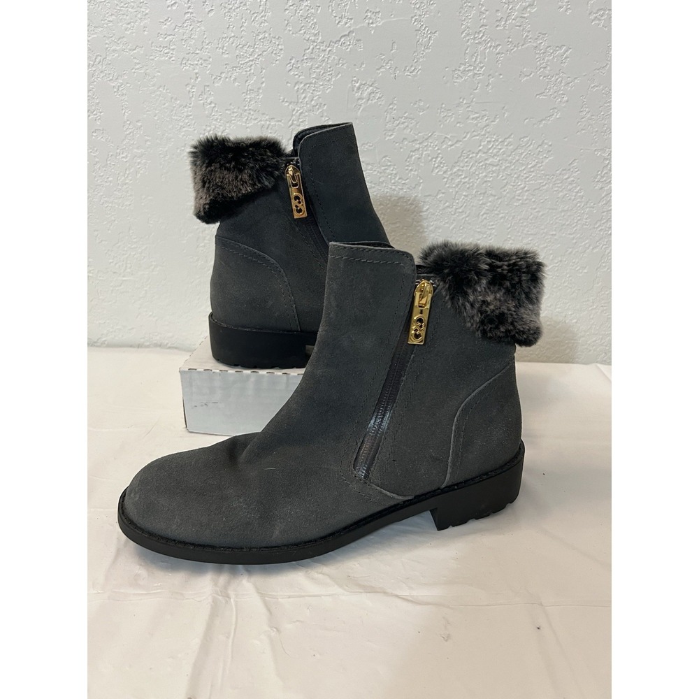 Cole Haan Womens Quinney Boots Size 8 Waterproof Gray Suede Fur Ankle Bootie
